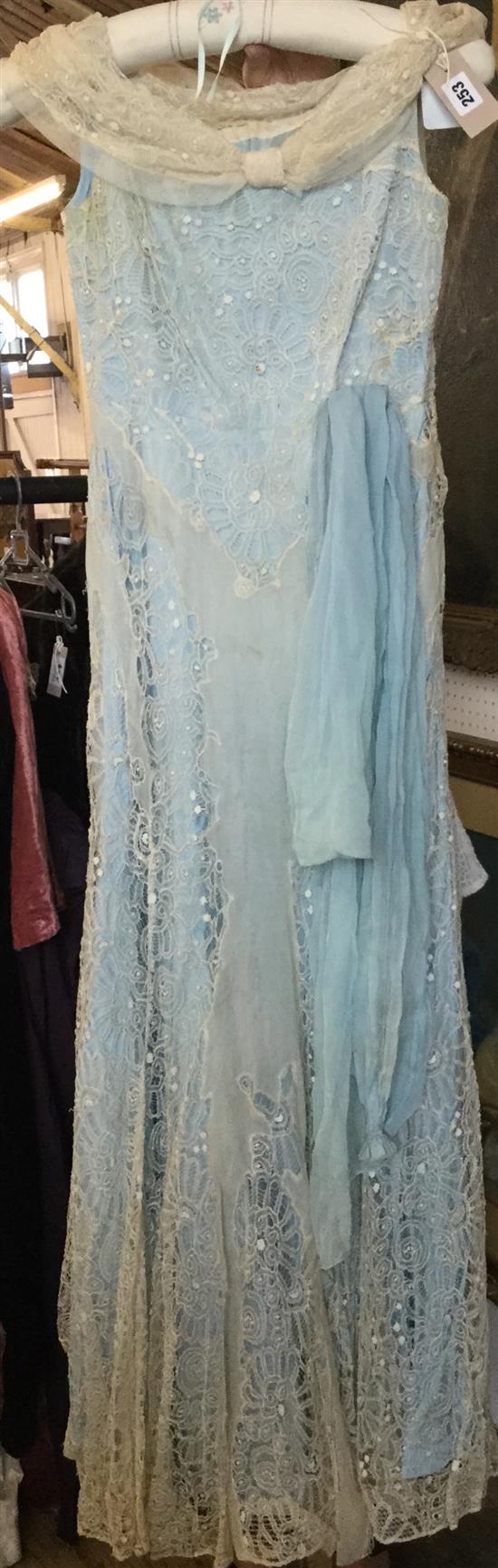 1930s - 40s cream & turquoise lace evening